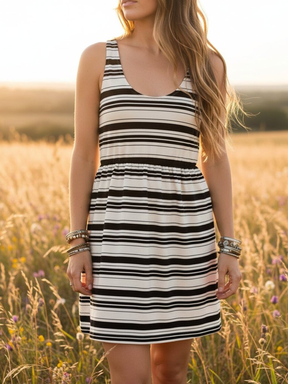 J Crew M Black White Striped Button Back Knit Dress Casual Edgy Goth Minimalist